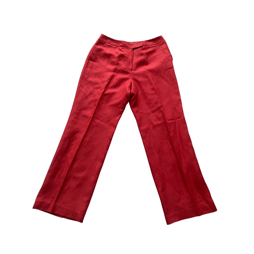 Talbots Petites Red Silk Linen Blend Straight Leg Lined Trousers Pants Size 10P